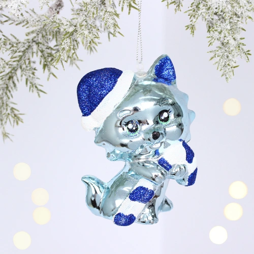 Ёлочная игрушка "Весёлый котёнок"  7*5*10 см, Голубой