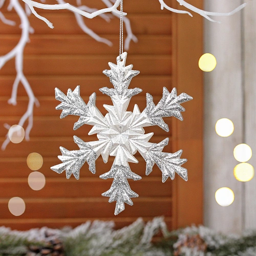 Подвеска "Морозная снежинка" 12*12 см, Белый/серебро