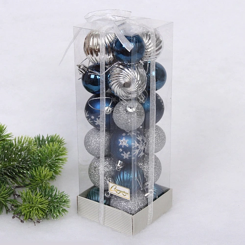 Набор шаров "Christmas" 5 см + 4 см (24 предметов), Сапфир/Серебро