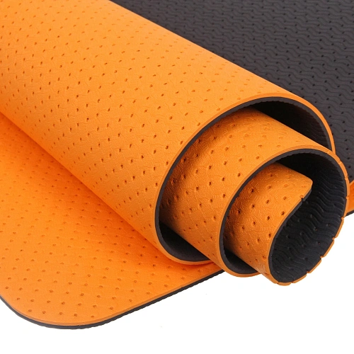 Коврик для йоги 6 мм 183х61 см Sports time перфорированный (ТРЕ), оранжевыйсерый_4