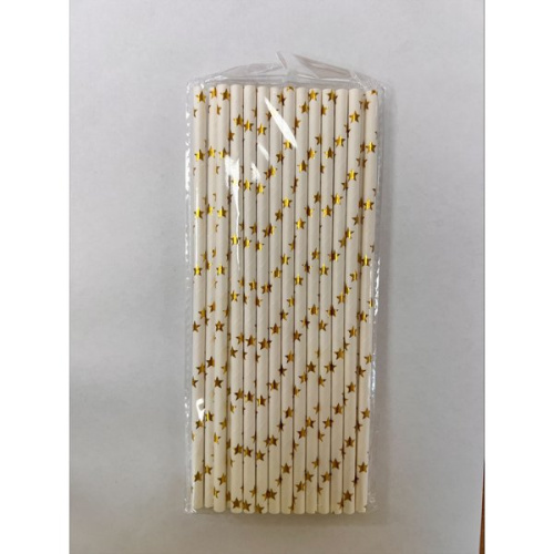 Трубочка для коктейля "Звёзды" 19,5 см d-6 мм (набор 25 шт), Золото