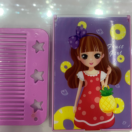 Расческа с зеркалом в наборе детские "МИМИШКИ", девочка, цвет фиолетовый, 11*7,8см 