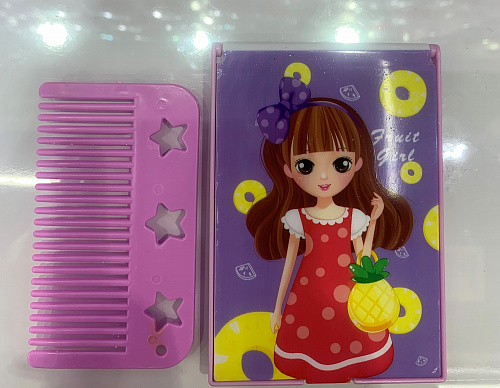 Расческа с зеркалом в наборе детские "МИМИШКИ", девочка, цвет фиолетовый, 11*7,8см 
