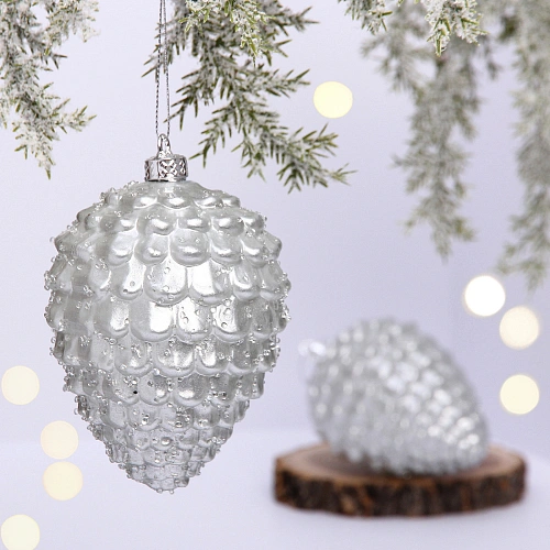 Ёлочные игрушки VERSAILLES "Лесные шишки" 13*8 см (набор 2 шт), Серебро