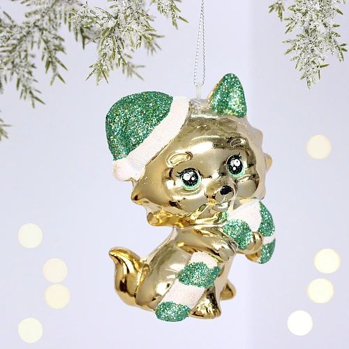 Ёлочная игрушка "Весёлый котёнок"  7*5*10 см, Шампань