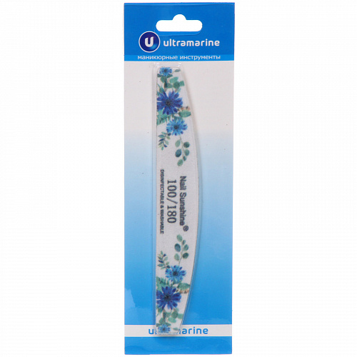 Пилка наждачная профессиональная "ТЬЕРИ", синие цветы, 100/180грит, 2,8*17,8см (блистер Ultramarine)