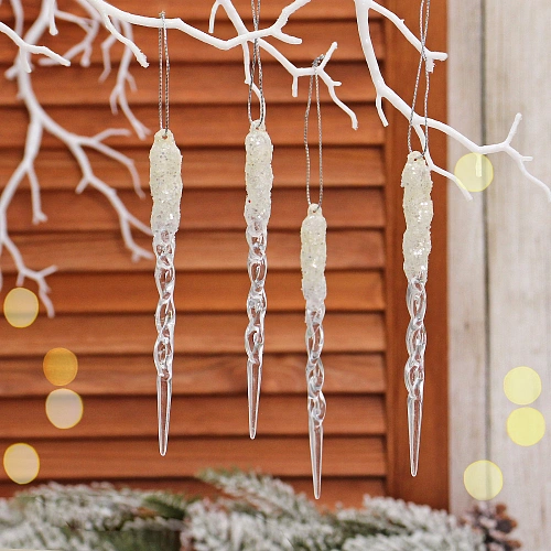 Подвеска "Хрупкие сосульки" 13 см (набор 4 шт), Белый