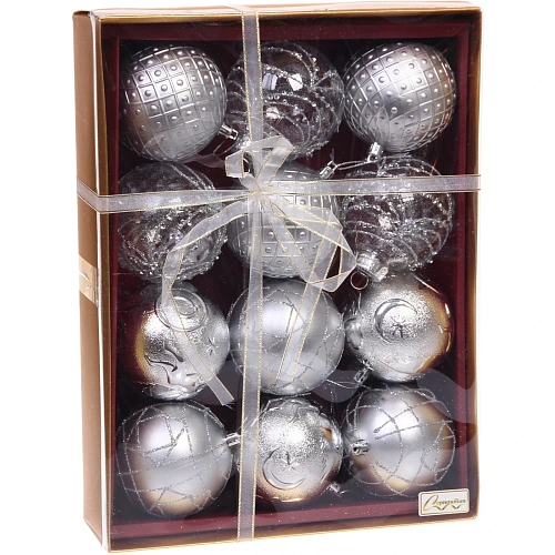 Новогодние шары Зимняя нежность 8 см (набор 12 шт), Серебро_7
