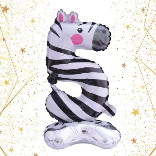 Шар фольгированный 23" (58 см) Цифра 5 "Мир зверят"