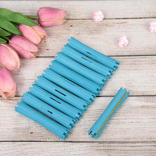 Бигуди пластмассовые-коклюшки с резинками 10шт d-16см KUDRI, цвет голубой, (прозрачный пакет с подвесом)_4