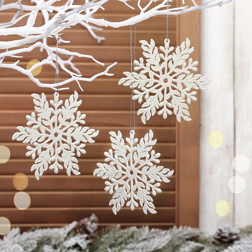 Подвеска "Волшебная снежинка" 11,5 см (набор 3 шт), Белый