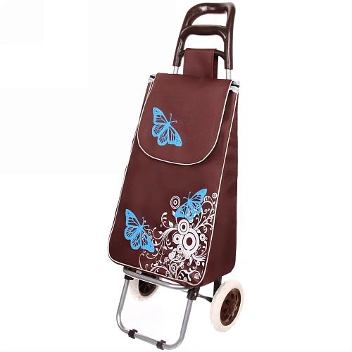 Тележка хозяйственная с сумкой (95*33*30см, колеса 16см, до 30 кг.) бабочки коричневая