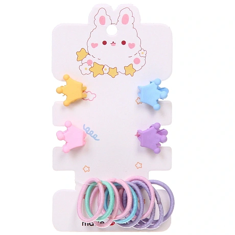 Аксессуары для волос детские "СЛАДКИЕ ЛЕДЕНЦЫ", Корона (12 резинок и 4 крабика)