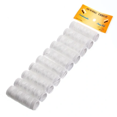 Нитки в наборе 10шт, цвет белый, 40м. 16,5*5,5*1,6см  (пакет с подвесом)