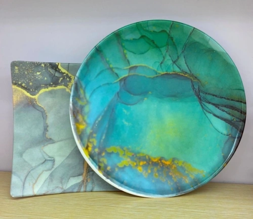 Поднос пластиковый "Мрамор" 27,5см серый