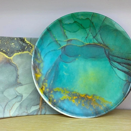 Поднос пластиковый "Мрамор" 27,5см серый