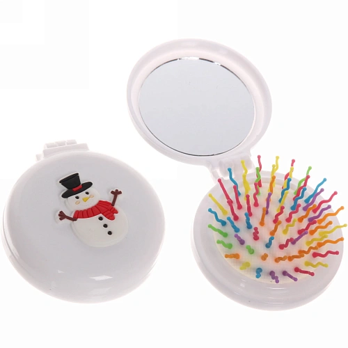 Расчёска массажная складная с зеркалом Веселый Снеговичок, цвет микс, d-6см_15