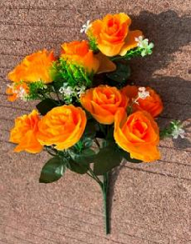 Букет цветов 40см "Роза" открытый бутон оранжевый 9 цветков