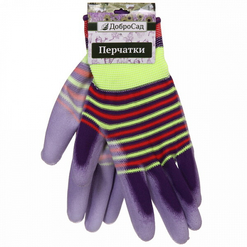 Перчатки нейлоновые "Радуга" с ПВХ покрытием полуоблитые, фиолетовые 8 р-р ДоброСад