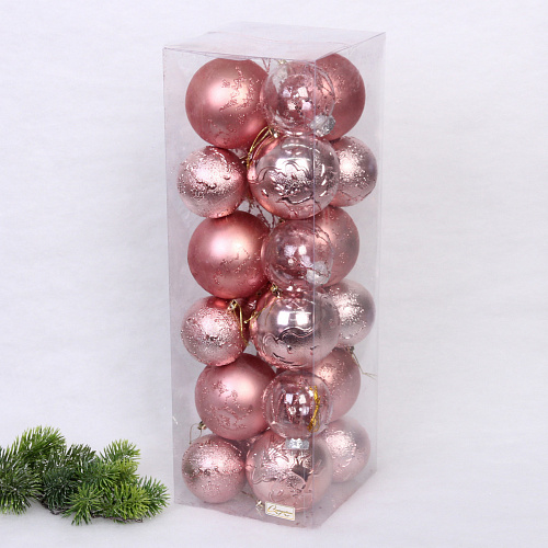 Набор шаров "Wonderful highlights" 8 см + 10 см  (24 предмета),Розовое золото