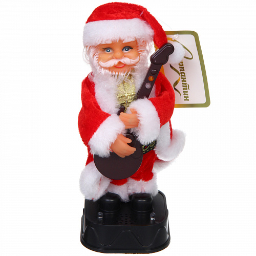 Дед Мороз музыкальный 20 см в красной шубе с музыкальным инструментом (работает от 2*АА - в комплект не входят)