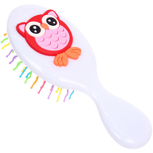 Расчёска массажная детская Little darling, Совушка Марлин, цвет белый, разноцветные зубчики, 13,86см (пакет с подвесом)_3