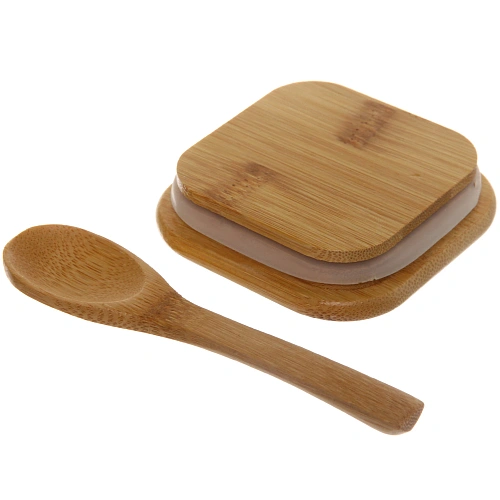 Банка для продуктов стеклянная 450мл Хай-Тек с бамбуковой крышкой и ложкой, квадратная 810см_4