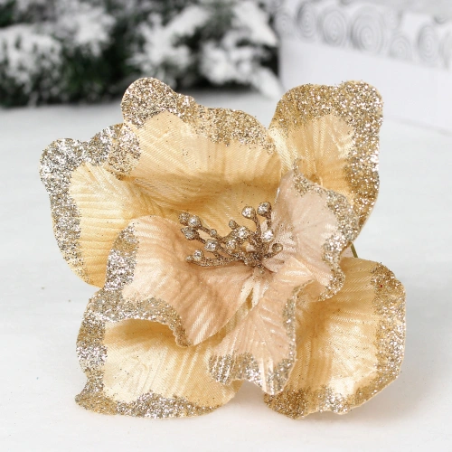 Украшение новогоднее "Пуансеттия - Волшебный день" 23 см, Шампань