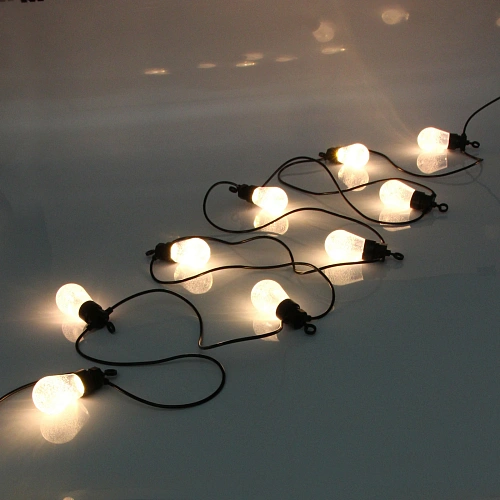 Гирлянда для улицы НИТЬ "Алмазная россыпь" 5 м 10 ламп LED (4*5 см), черный провод, авторежим,IP-65, Теплый белый (возможность соединения)