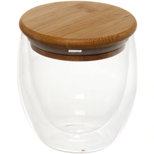 Стакан стеклянный с двойными стенками 250мл "Хай-Тек" с бамбуковой крышкой
