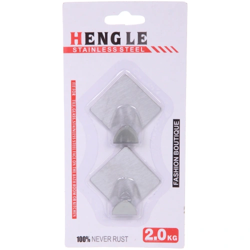 Крючки в наборе 2шт из нержавеющей стали на липкой основе "БАСТОФ",  форма ромб, нагрузка 2,5кг/4,5см