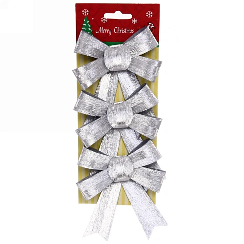 Бант на ёлку "Серебряный блеск" 11 см (набор 3 шт)