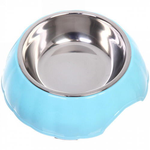 Миска пластиковая с металлической чашкой "Классик" 16*5см цвет голубой
