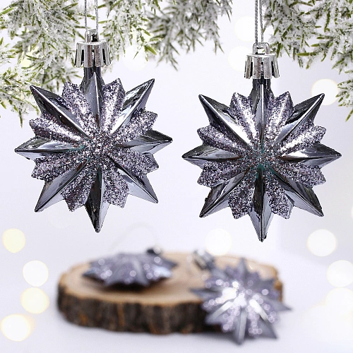 Ёлочные игрушки "Таинственное очарование" Звезда остроконечная 6 см (набор 4 шт), графит