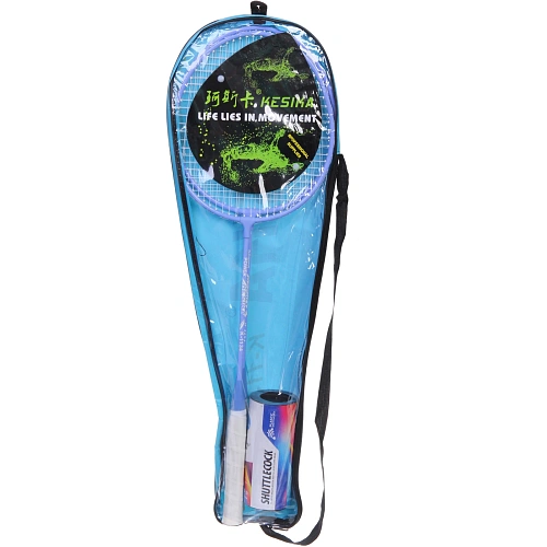 Бадминтон в наборе K-1134 2 металлические ракетки 65 см,волан 3 шт, чехол (цвет голубой)_3