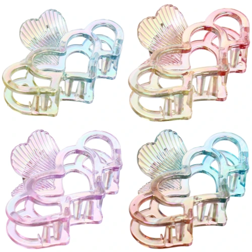 Заколка-краб для волос "Мон Пион", сердечки, микс 6 цветов, 9,5см (Блистер)