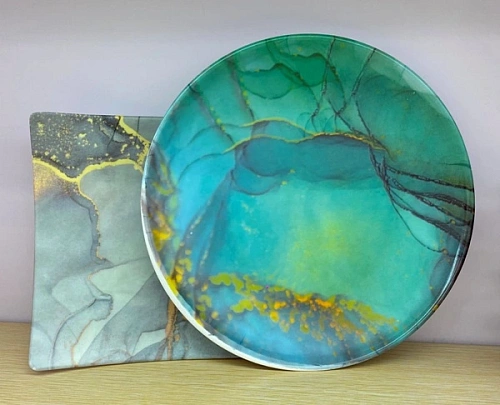 Поднос пластиковый "Мрамор" 22,5см серый