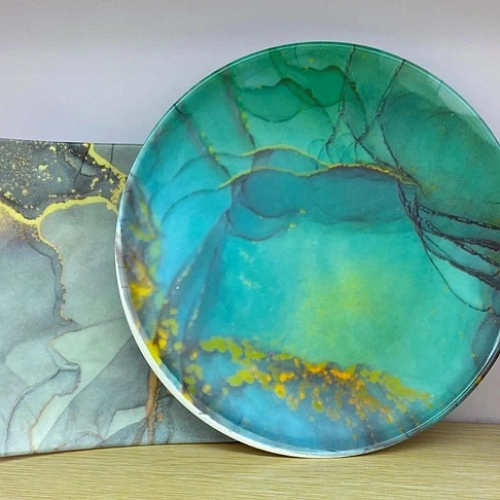 Поднос пластиковый "Мрамор" 22,5см серый