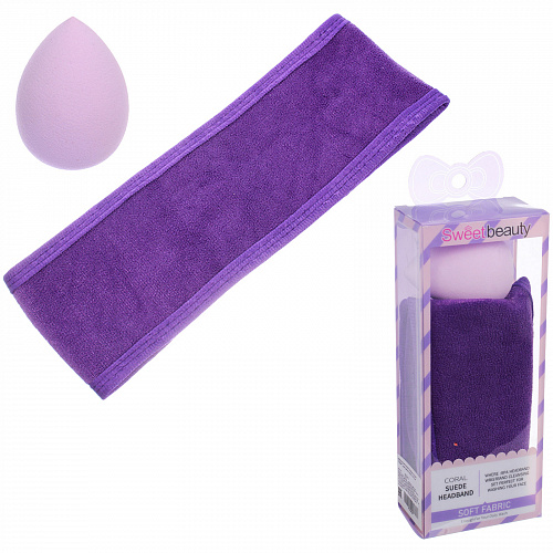 Набор косметический повязка и спонж "FRIDA", цвет фиолетовый, 17,5*7см