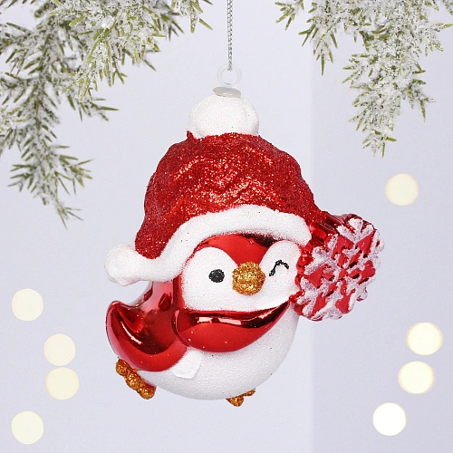 Ёлочная игрушка "Весёлый пингвинёнок" 8*6*9.5 см, Красный