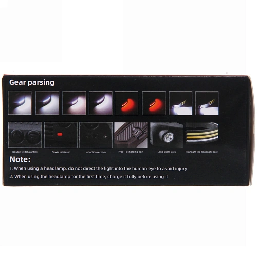 Фонарь налобный светодиодный 2COB + 1W 6 режимов аккумуляторная батарея 1200mAh, USB_12