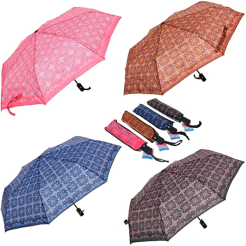 New Зонт женский автомат "Ultramarine - Романеско", микс 4 цвета, 8 спиц, d-108см, длина в слож. виде 28см