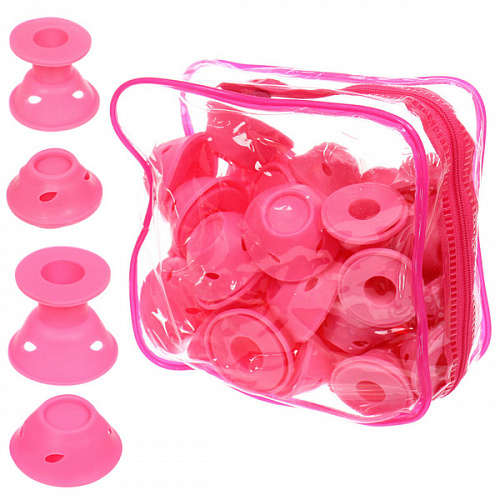 Бигуди силиконовые 40шт в косметичке "KUDRI", цвет розовый, два размера 2*5 и 1,5*3,9см