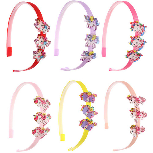 Ободок для волос детский на блистере РОЗОВОЕ ОБЛАКО, единорог, микс 6 цветов, 1см_15
