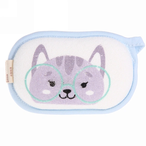 Губка для тела махровая детская "Happy baby - Котёнок Оливер" , 13*8,5 см (зип пакет и наклейка Ultramarine)