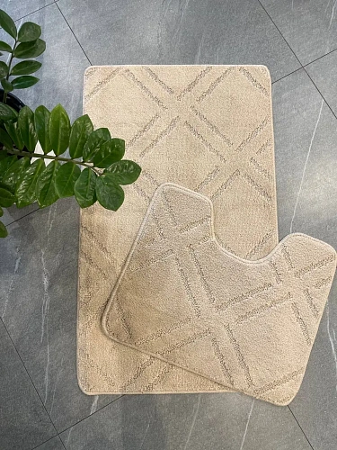 Комплект ковриков для ванной и туалета My Crystal 50*60 и 60*100 Плитка,Ромб,бежевый