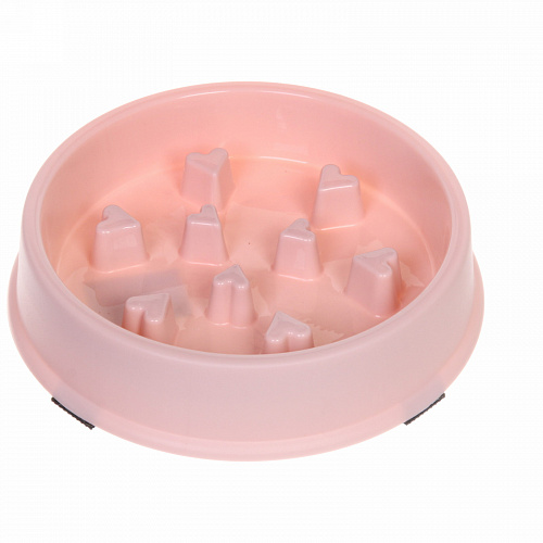 Миска пластиковая для медленного кормления "Колор-Сердечки" 19,5*18*4,3см цвет нежно-розовый