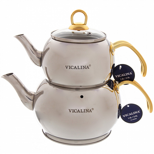 Чайник двойной турецкий 1,2+2л "Vicalina" серебрянный VL-AA02G
