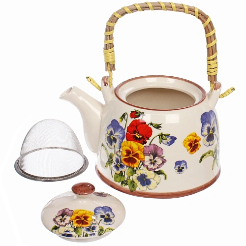 Чайник заварочный керамический 700мл с ситом Фиалки_5