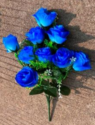 Букет цветов 40см "Роза" открытый бутон синий 9 цветков